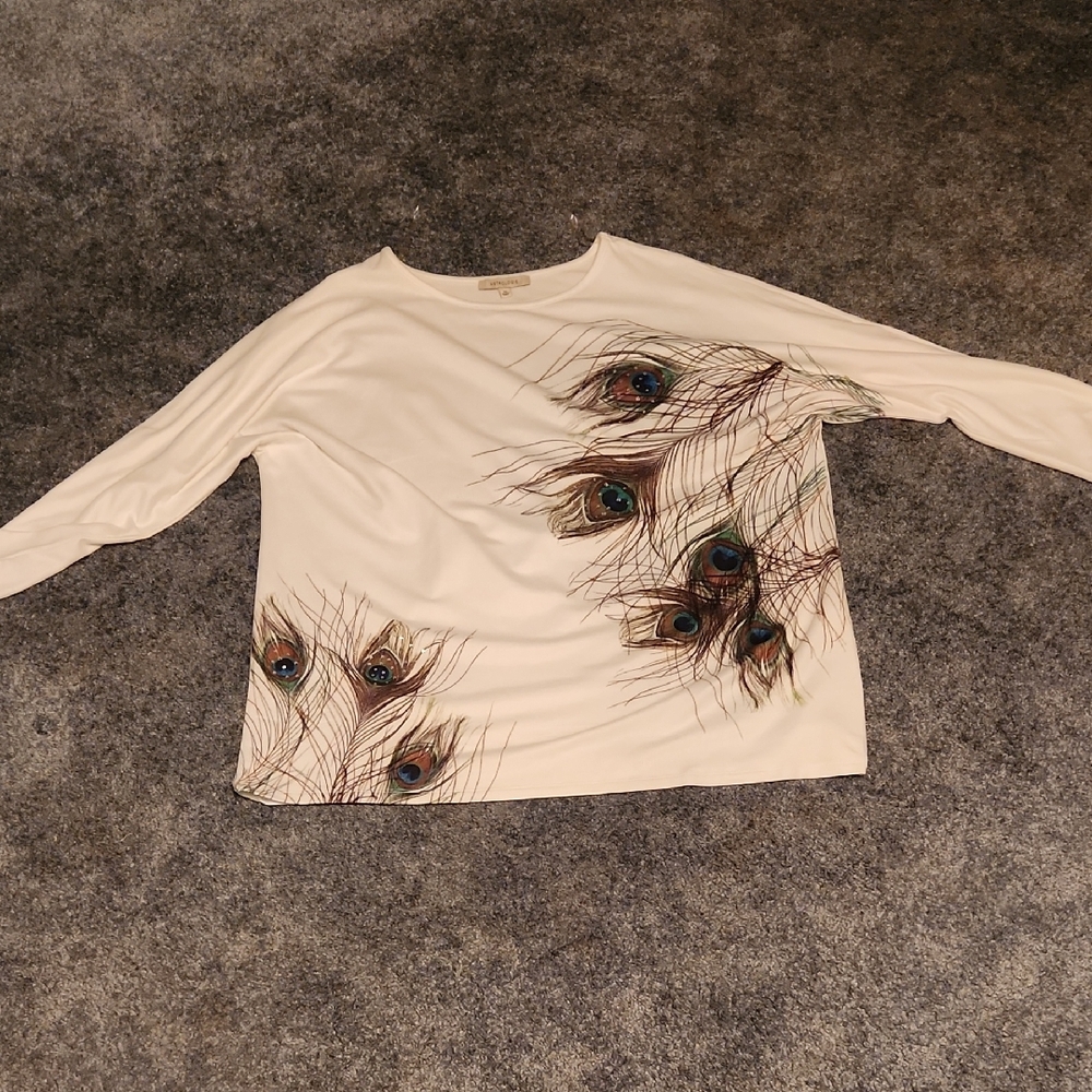 Elegant Cream Top with Peacock Feather Design